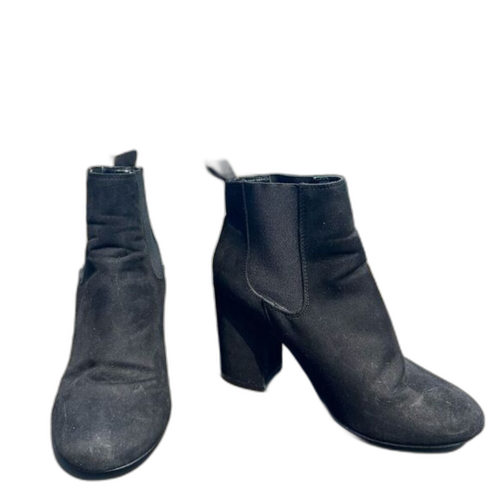 ASOS Black Chunky Heel Ankle Boots Size 7 Microsuede Booties Preppy Minimalist
